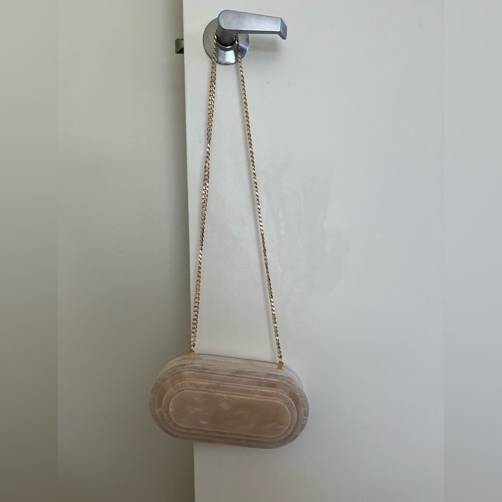 Zara pearlescent hard shell purse with gold chain